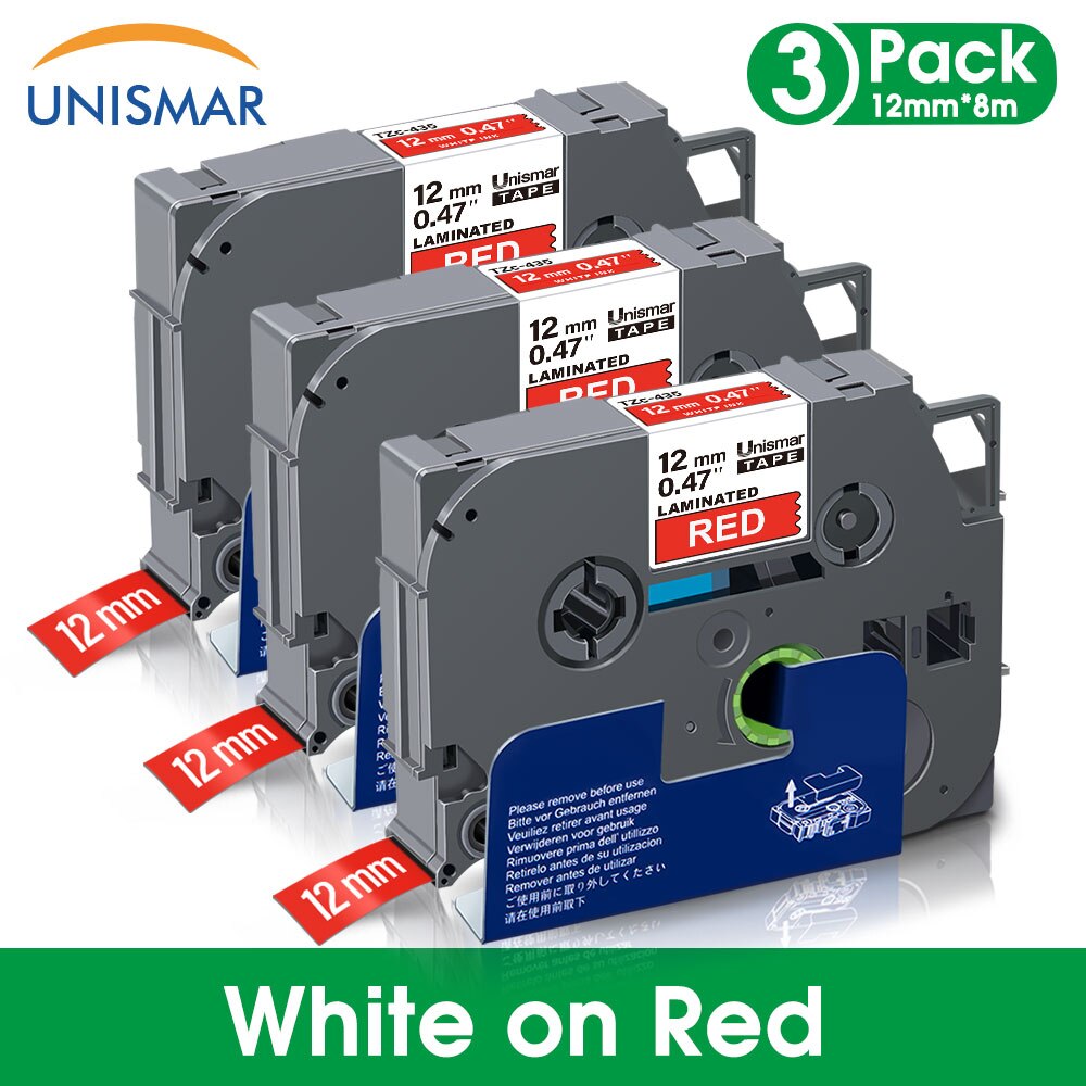 Unismar 3PK Black on White TZe-231 TZe231 Laminated Label Tape 12mm Printer Ribbon for Brother P-touch PT-1000 Label Maker: White on Red