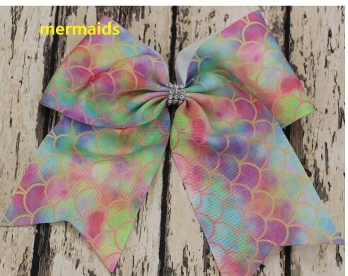 8 pulgadas arcoíris de papel Mermaid Cheer Bow Cheerleading Dance moño para cabello con banda de goma accesorios para el cabello: color 3