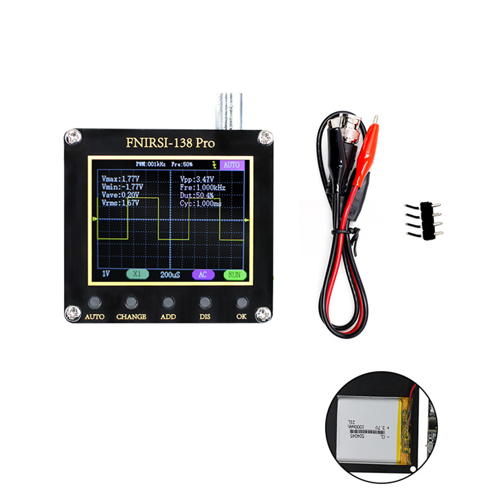 FNIRSI-138 PRO Digital Handheld Pocket Oscilloscope Kit 2.5MSa/s 200KHz Analog Bandwidth Support 80KHz PWM And Firmware Update: with battery