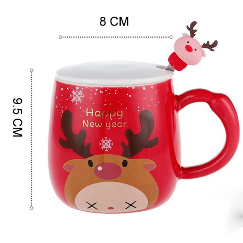 350ml jul elg krus udsøgt keramisk kaffekrus med låg ske oon jul par krus til piger / drenge venner