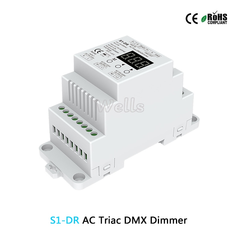 S1-DR DIN rail 2 Channel Triac DMX Dimmer, Dual channel output Silicon DMX 512 controller AC100-240V 288W