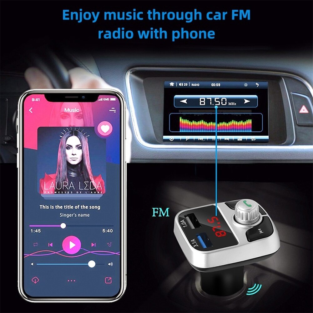 Auto Bluetooth 5.0 Fm Zender Draadloze Audio Ontvanger Dual Usb Snelle Lader Usb Lader Auto Accessoires Handsfree