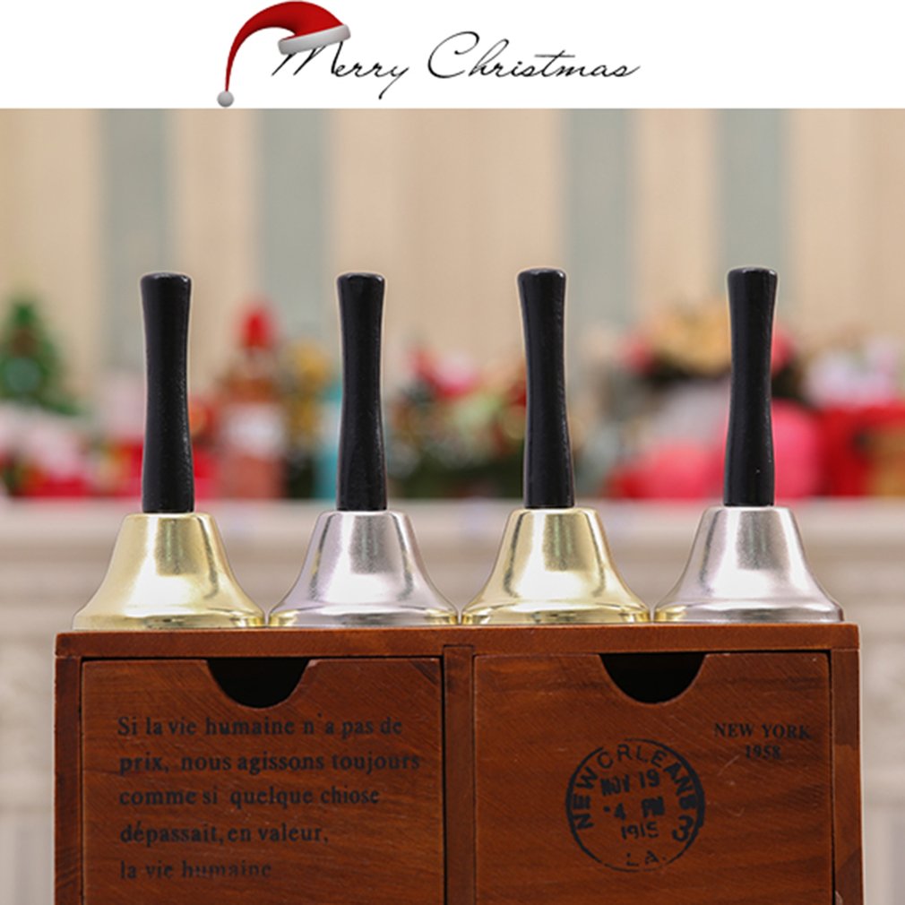 Cascabeles de Navidad con mango de madera, campana de cobre para recepción Noble, tienda de cena, Hotel, iglesia, sonajero de mano, campanilla escolar