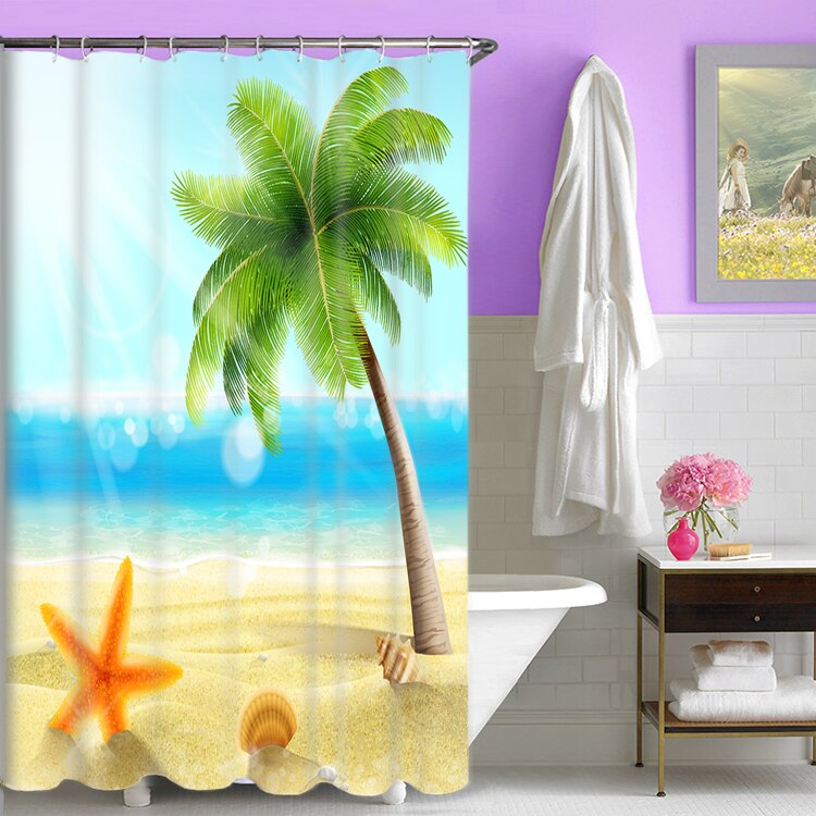 1800X1800Mm Kokosnoot Grote Oceaan Badkamer Douchegordijn Waterdicht Verdikking Meeldauw Badkamer Gordijn Partitie Gordijn Gordijn