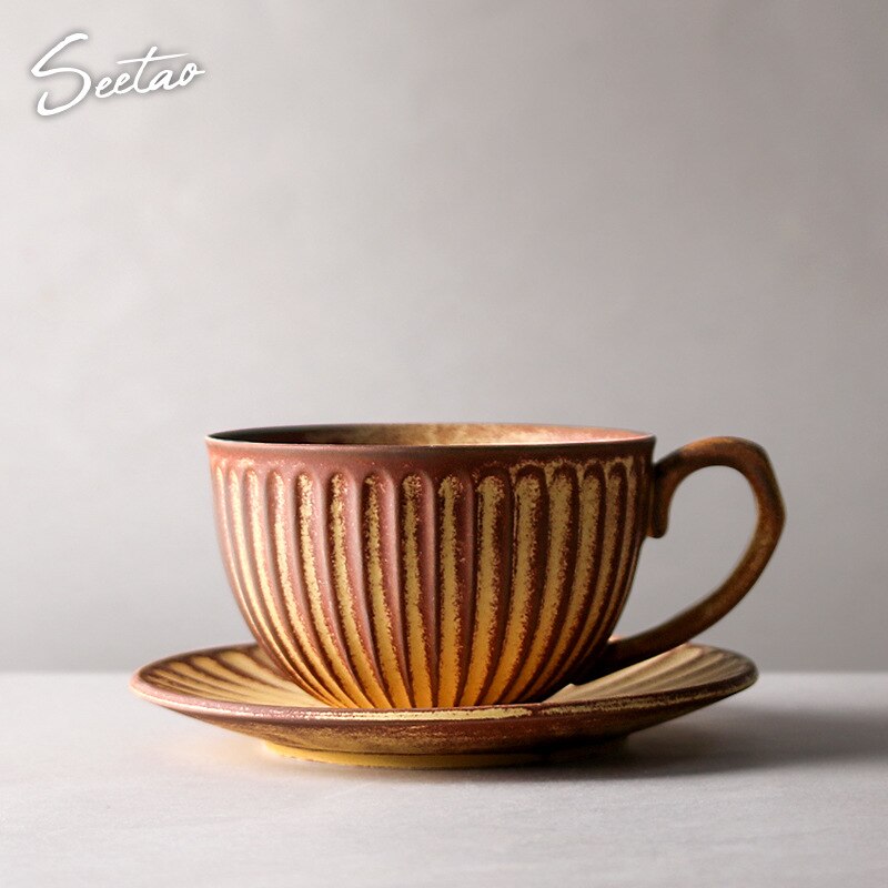 Japansk stil enkel vit kopp och fat modern kaffekopp servis möbler dekoration par kopp resa: Brun