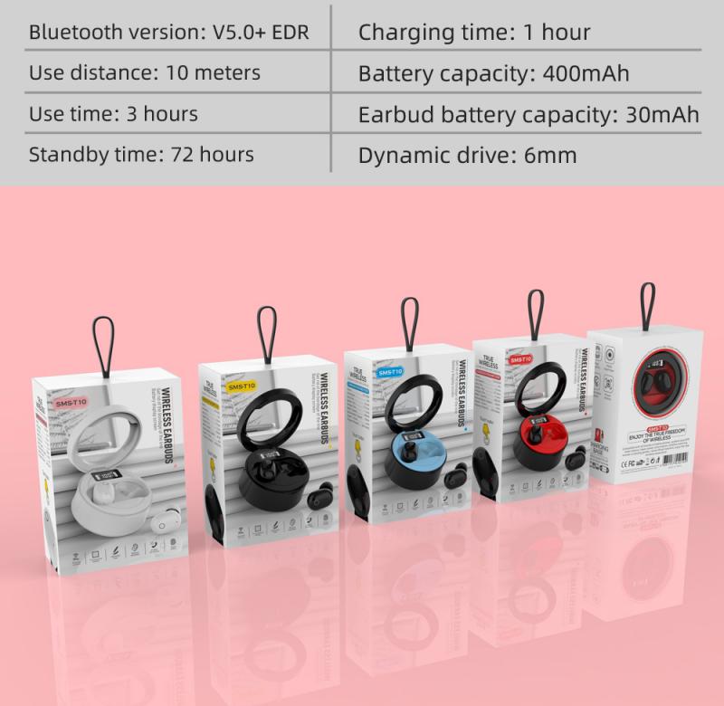 Oordopjes Tws Headsets SMS-T10 Touch Control Draadloze Bluetooth Koptelefoon Touch Digitale Display Bluetooth Headset