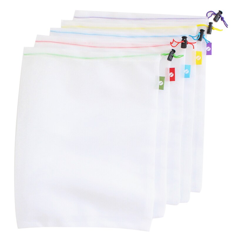 5pcs/set Reusable Mesh Produce Bags Fruit Vegetable Toys Sundries Storage Organizer Food Storage Packaging Bag Home Kitchen Tool: Default Title