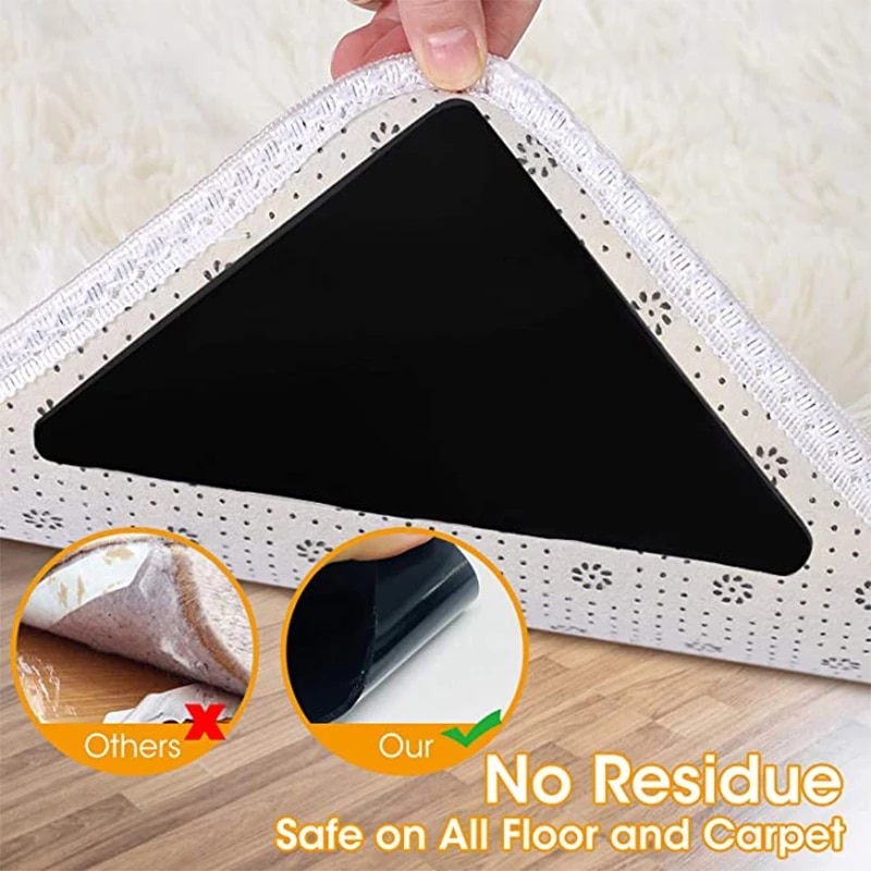 Bloc de fixation pour tapis, antidérapant, réutilisable, coins noirs, lavable, 4 pièces/1 pièce