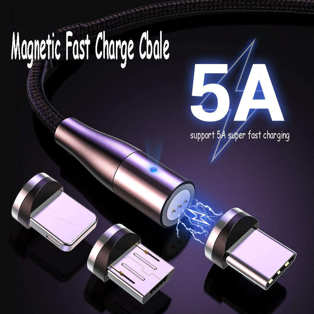 5A ultra-fast charging data cable 360°blind magnetic circular magnetic one-line three-head charging cable