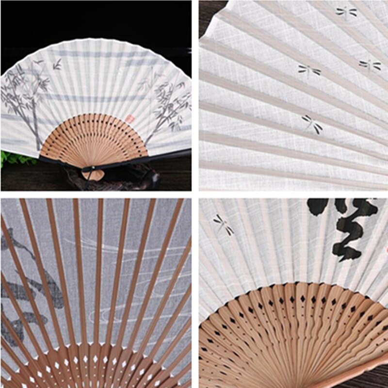 Abanico plegable Vintage portátil con mango de bambú antiguo, abanico de mano para pintura, baile de boda