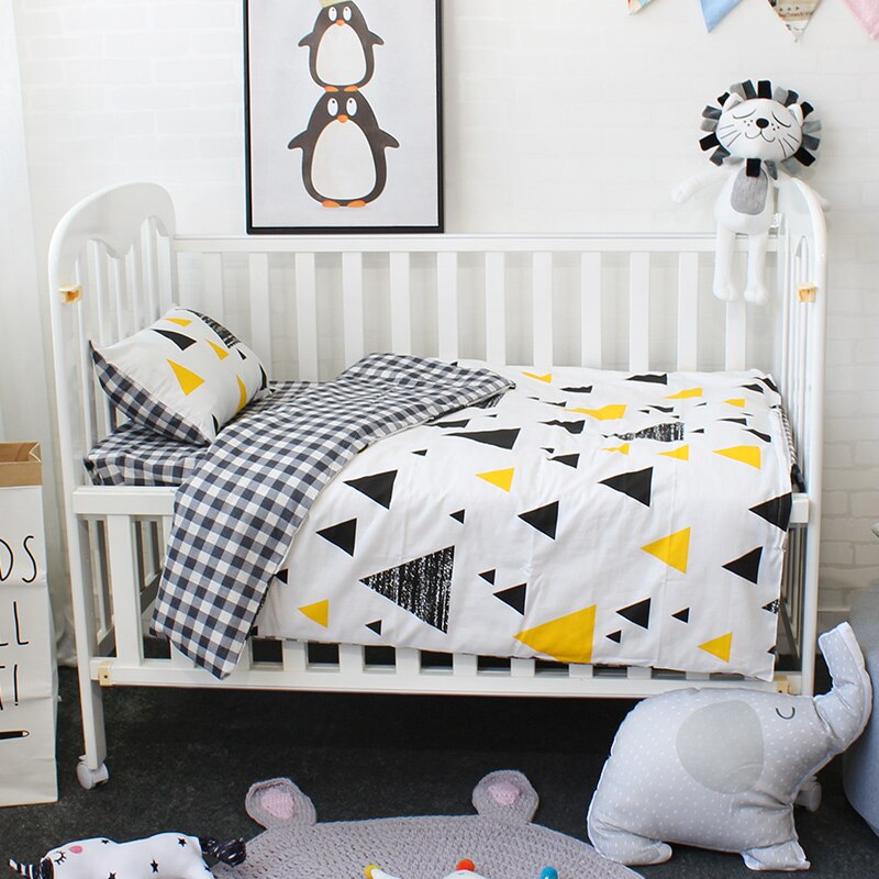 3 stuks Set Baby Beddengoed Set Puur Katoen Flamingo Grey Cloud Patroon Wieg Kit Inclusief Kussensloop Dekbedovertrek Cot Platte vel