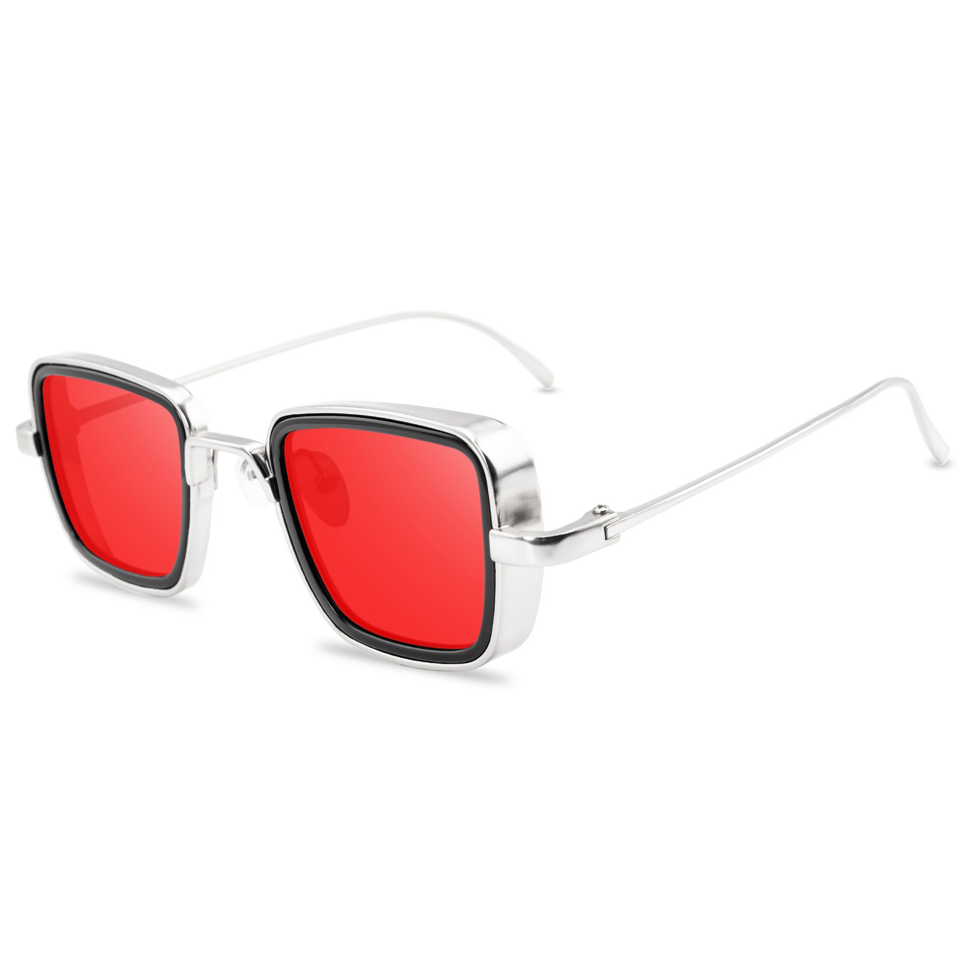 Lunettes de soleil polarisées carrées en métal pour hommes et femmes, monture classique, pour la conduite,  uv400 paires: Rouge argenté