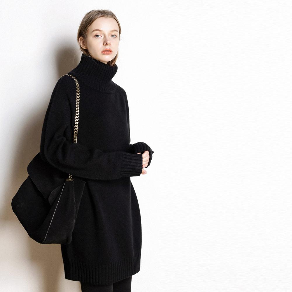 Kashmir genser dame høyhalset kasjmir genser dame ensfarget lang løs genser stor størrelse strikket skjorte