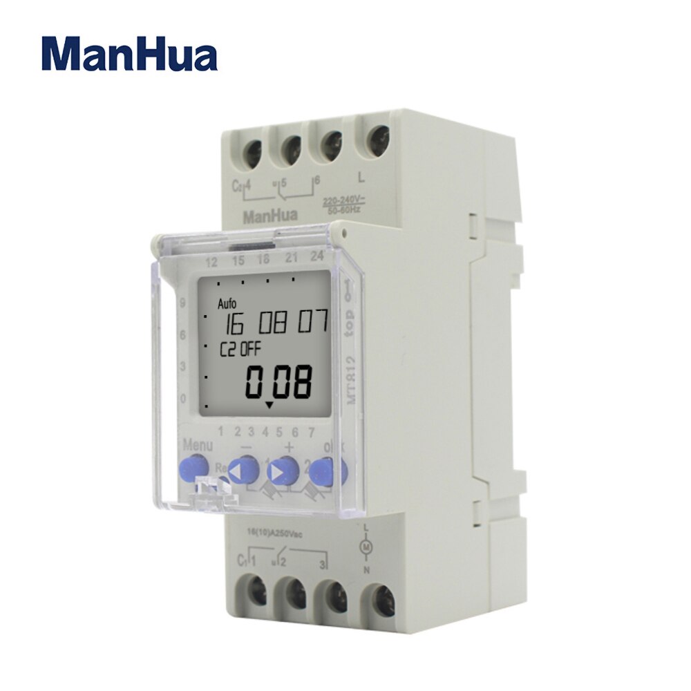 ManHua MT812 (AHC812) 2 Channel 16A Multi function Weekly Programmable DIN Rail LCD Digital Time Switch