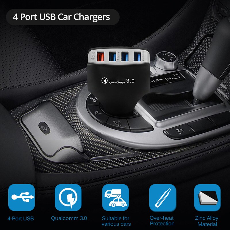 ANMONE – chargeur de voiture 4 ports Usb QC3.0, adaptateur de téléphone portable, Charge rapide, universel, pour Smartphone, GPS, enregistreur de conduite