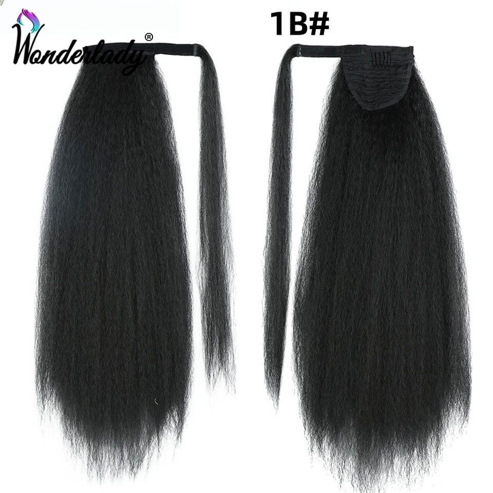 WonderLady Afro Yaki Straight Drawstring Ponytail Synthetic Hair Extensions Long Hairpiece Wrap Around Ponytail For Women Black: 1B SLQ26