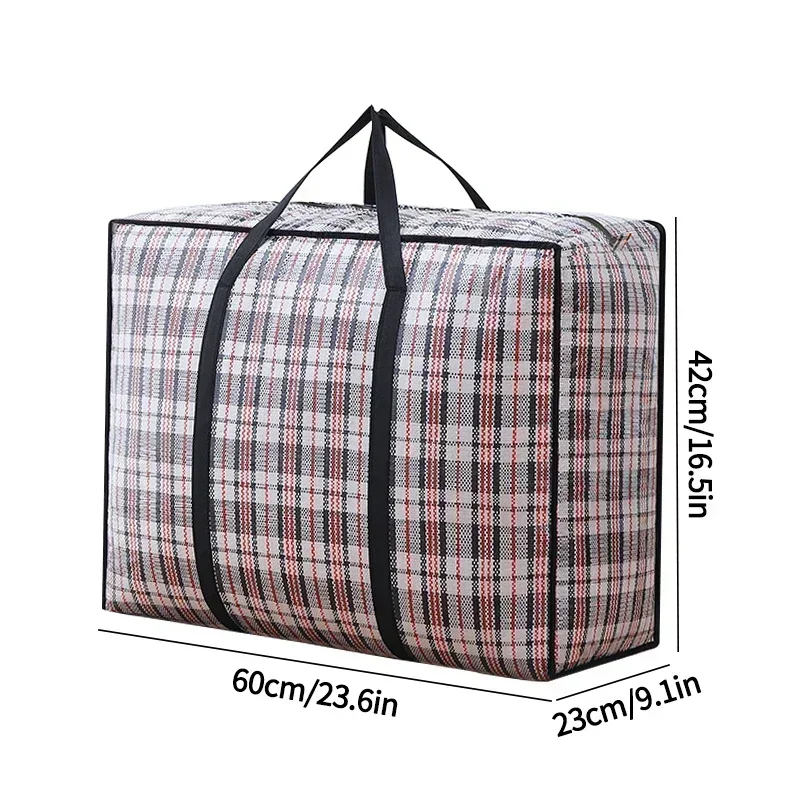 Bolsa tejida a rayas, almacenamiento de gran capacidad, bolsas móviles, ropa, colcha, manta, paquete de embalaje de equipaje, bolso con cremallera, organizador para el hogar: Verde militar