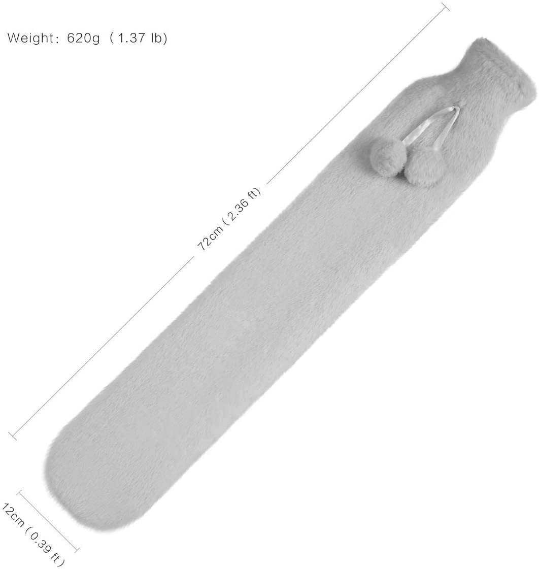Long Stander Water Bottle Bed Warm Waist Back Water Bottle With Super Soft Plush Material Cover 2L Pure Natural Rubber: Light Grey
