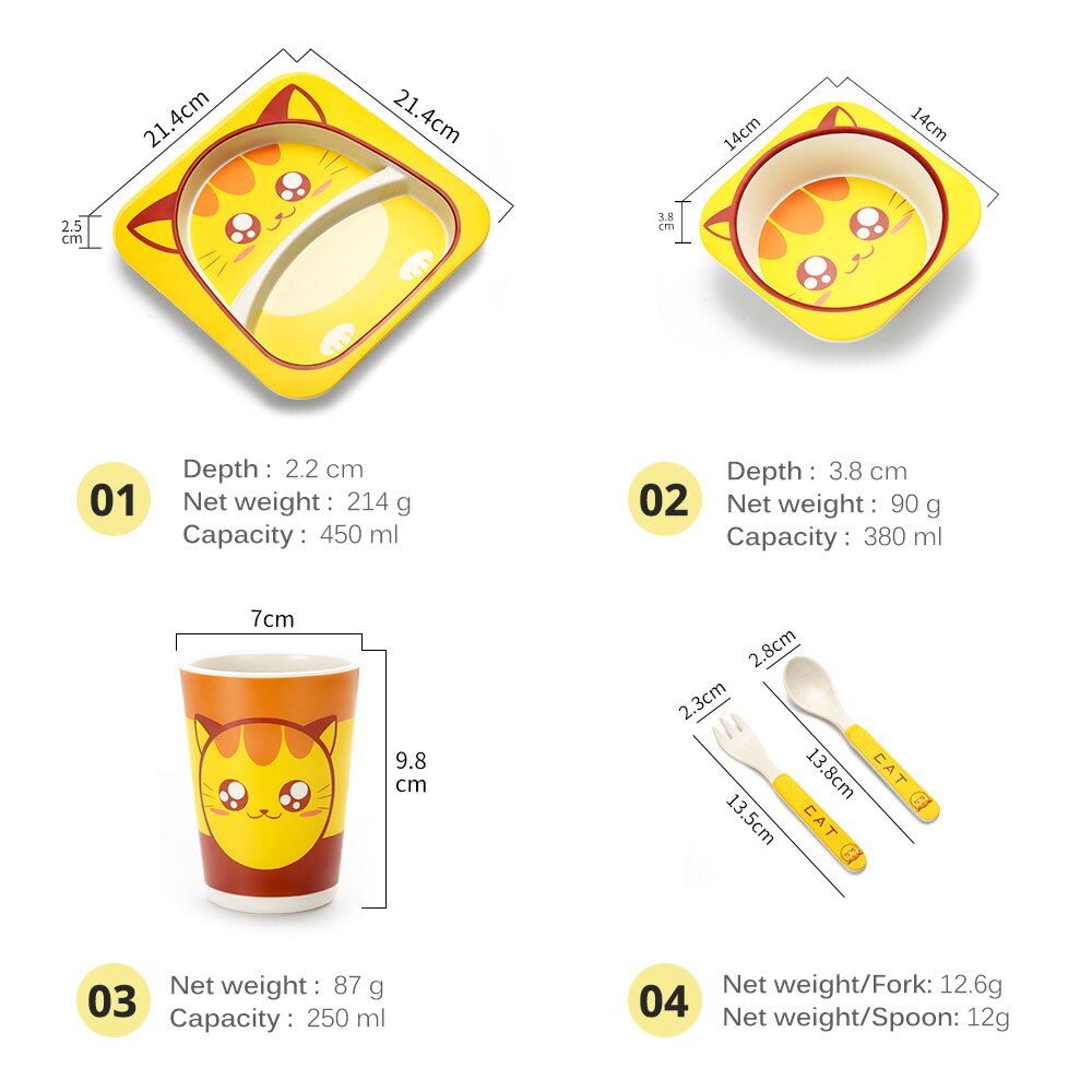 Kinderen Servies Babyvoeding Kom Kids Leuke Cartoon Jaar Kom Set Natuurlijke Bamboe Servies Milieu