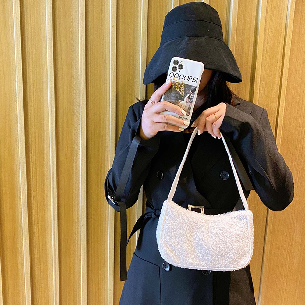 Autumn Winter Female Square Tote bag Woolen Women's Handbag Ladies Underarm Shoulder Bags