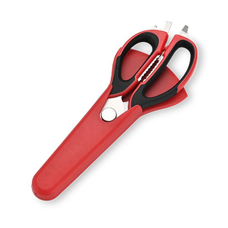 Multifunctional Stainless Steel Kitchen Scissors with Magnetic Attraction Strong Chicken Bone Refrigerator Scissor: Red Black