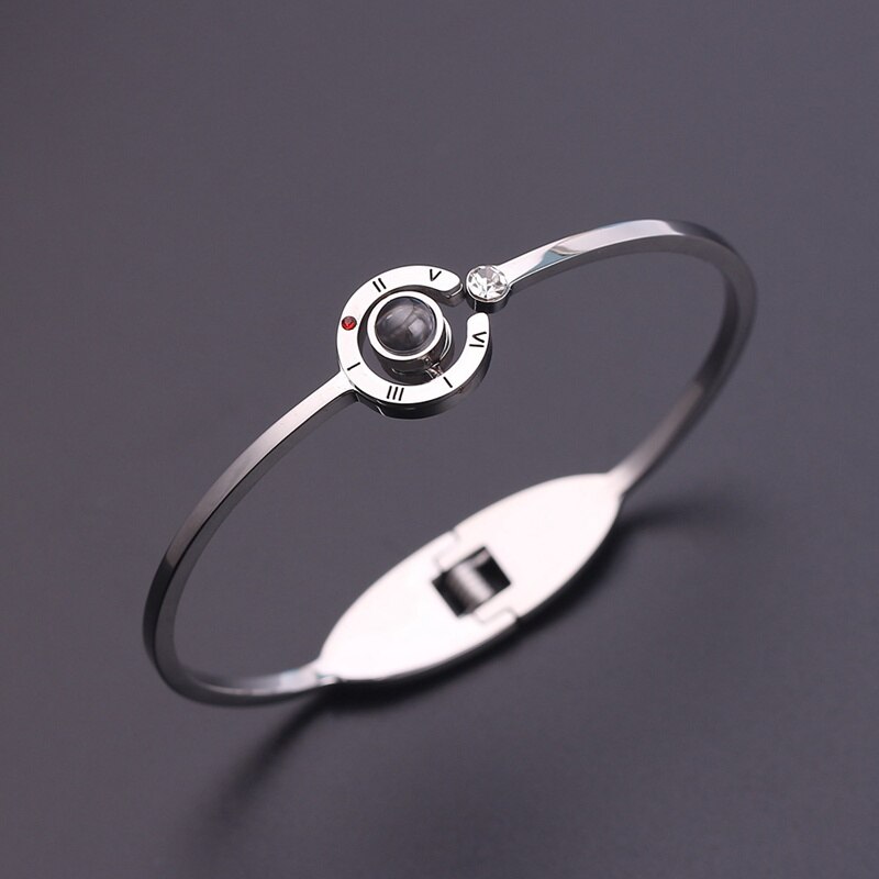 bracelet 100 languages I love you couple bracelet lover jewelry: Silver