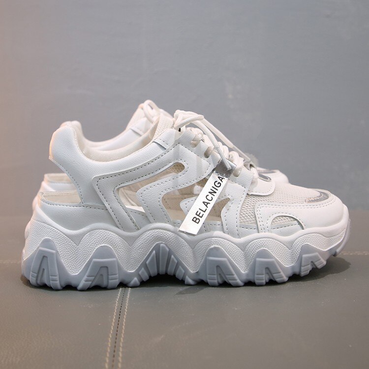 Sandales à semelles ondulées pour papa, chaussures à lacets en maille creuse, baskets décontractées à semelle épaisse pour femmes