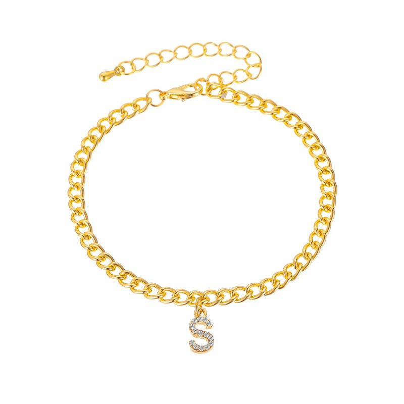 Enkelbandje met gouden letters voor dames, handgemaakt met strass-steentjes en initiaal, met voetketting en sieraden.