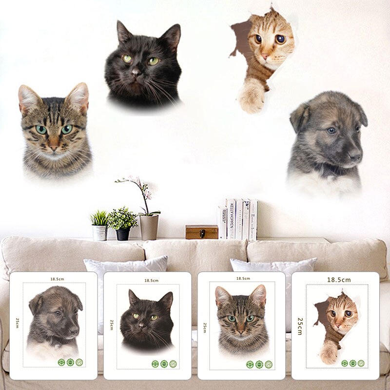 3D koci wzór naklejki naklejki ścienne z kotem naklejka na toaletę wodoodporna dekoracja do domu szklane okno Wall Art 25*18.5cm