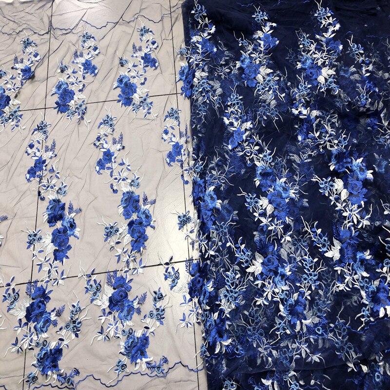 Blomst broderi applikation blonder patch blomster mesh tøj dekoration tilbehør diy 1 yard: Safirblå