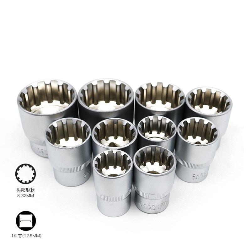 19pcs 1/2 outside Twelve corners plum sleeve wrench 12 tooth-shaped head batch Dafe tool