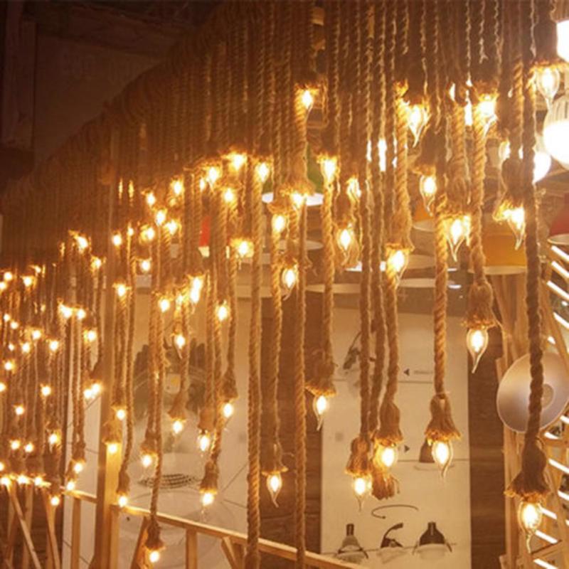 Cuerda de cáñamo Vintage, cable de alambre eléctrico para DIY E27 bombilla Edison, lámpara colgante de doble cabeza/Lámpara decorativa de un solo cabezal
