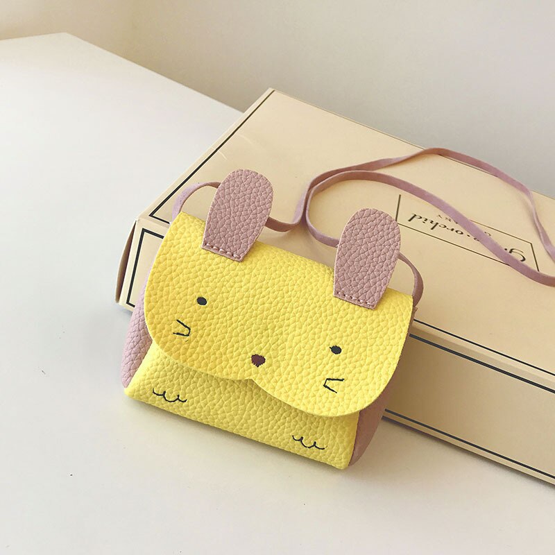 Cute PU Leather Kids Coin Purse Rabbit Bowknot Mini Messenger Bag Handbag Children Crossbody Bag for Girl Shoulder Bags: YELLOW