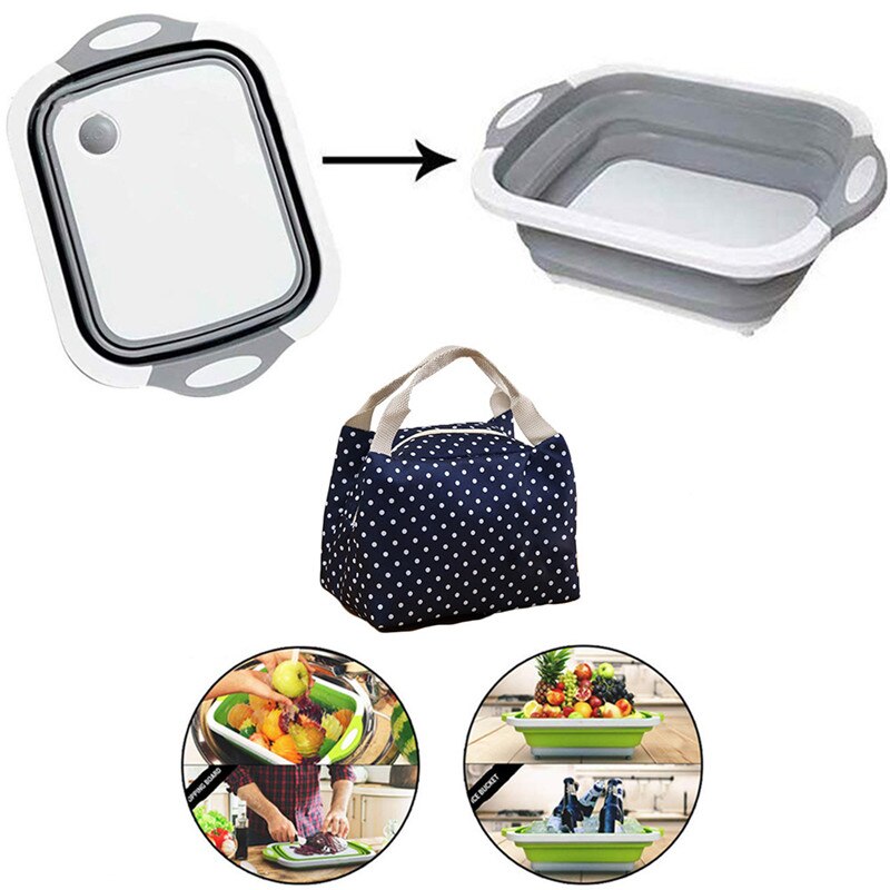Kitchen Foldable Chopping Board Multifunction Wash Basin Vegetable Cleaning Leachable Water Bucket Portable Picnic Cutting Board