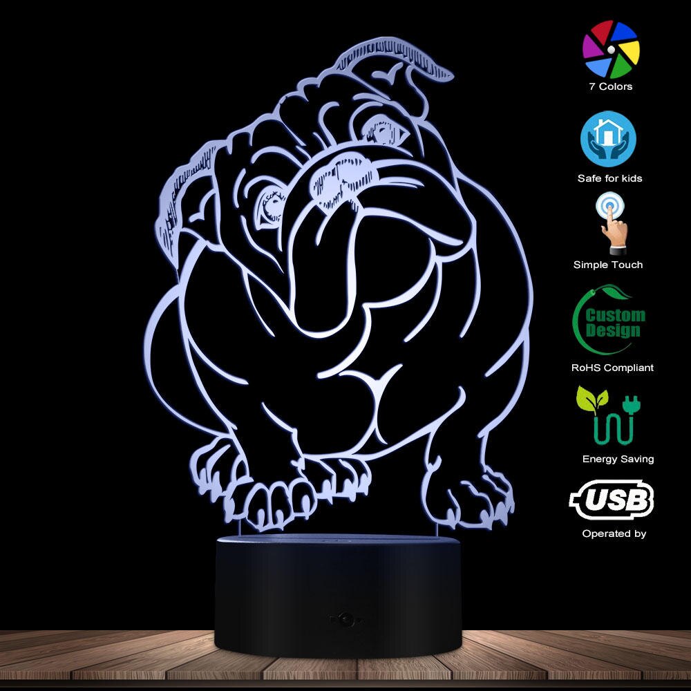 Dog Breed English Bulldog Colour Changing LED Acrylic Light British Bulldog USB Decorative Lighting 3D Optical illusion Lamp