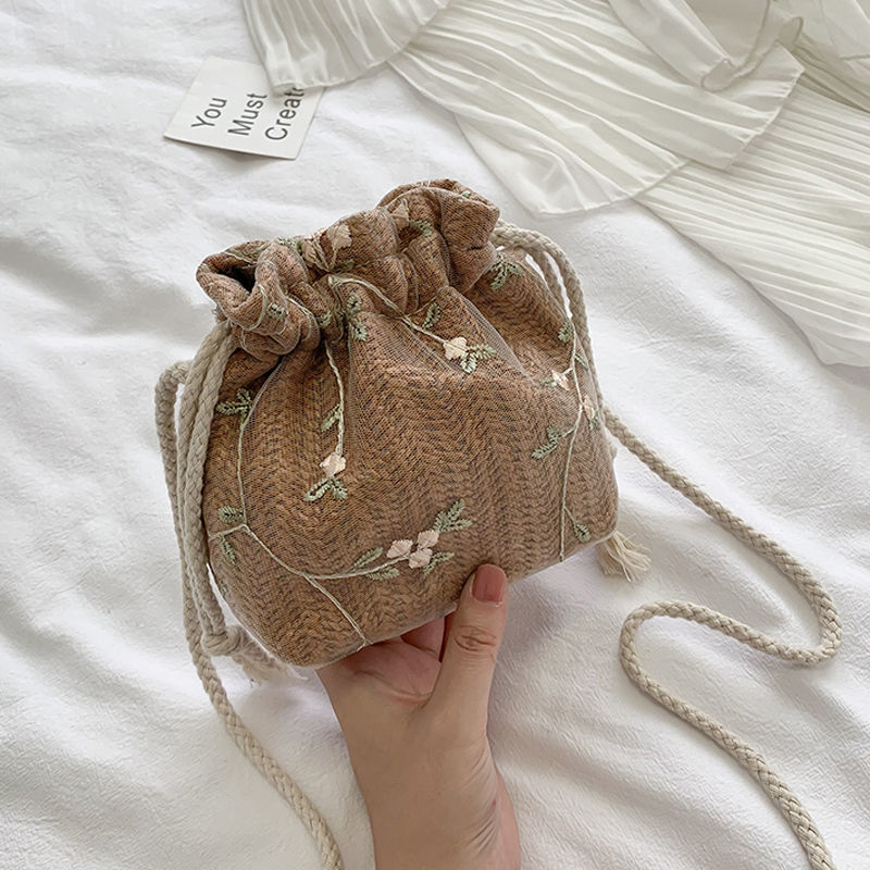 Summer Lace Straw Bag Women's Bag Mori Bucket Bag Wild Ins Single Shoulder Messenger Small Bag