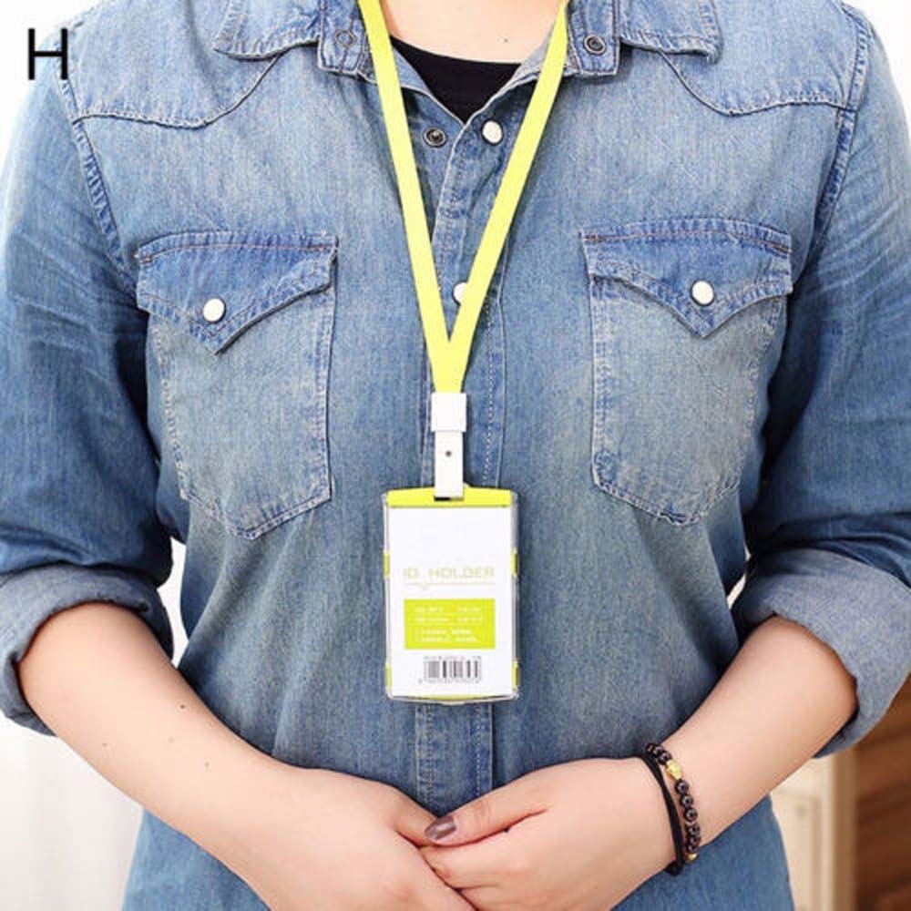 Credit ID Card Badge Tag Holder Hard Plastic Pocket Pass Case Neck Strap Lanyard Labels & Indexes Back to School: Vertical-Green