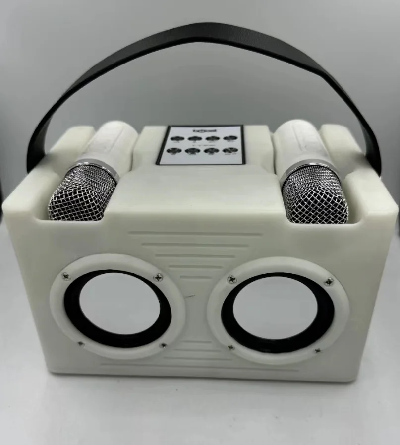 Bärbar bluetooth-högtalare med bas, hi-fi-ljud, trådlös mikrofon för karaoke-hemmafest: Vit