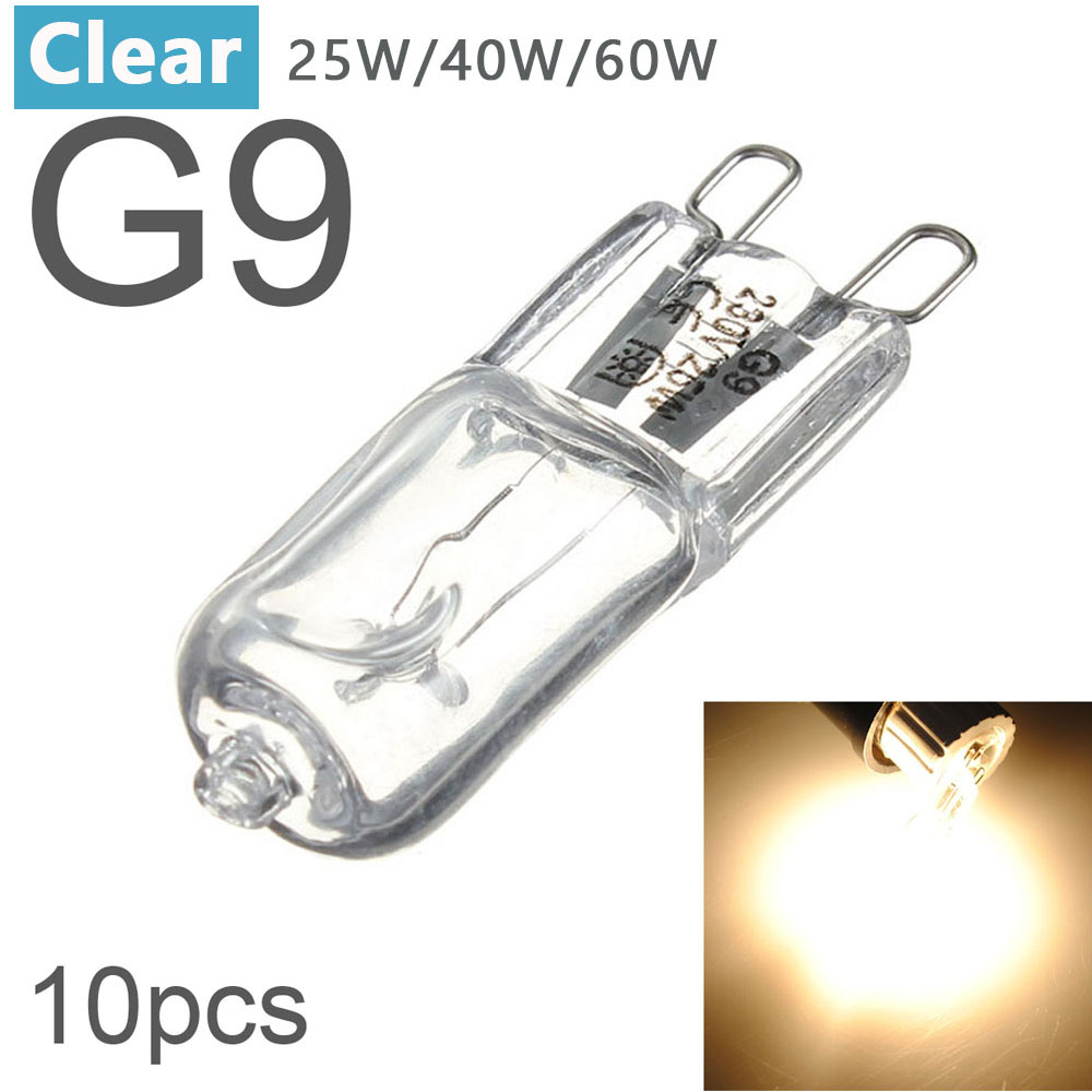 10 Uds G9 25W 40W 60W bombillas halógenas transparentes/esmeriladas Base de 2 pines bombilla pequeña blanca cálida para candelabros/colgantes/luces de gabinete: Rojo / changeable