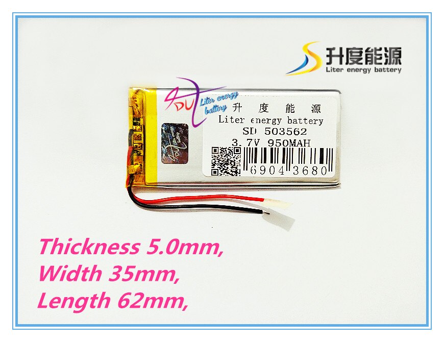 Bateria com placa de proteção, melhor bateria de tamanho, 053562, 3.7v, 503562, 950mah, gps, produtos digitais