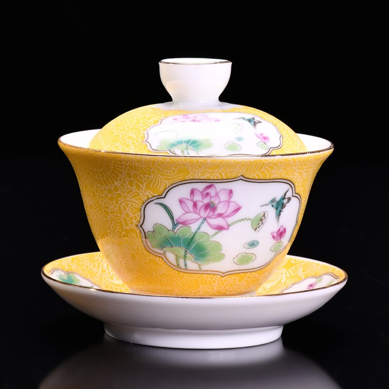 130ml farve emalje keramisk te skål kinesisk tradition gaiwan master kop kung fu te kop lotus mønster tekop porcelæn kopper: C