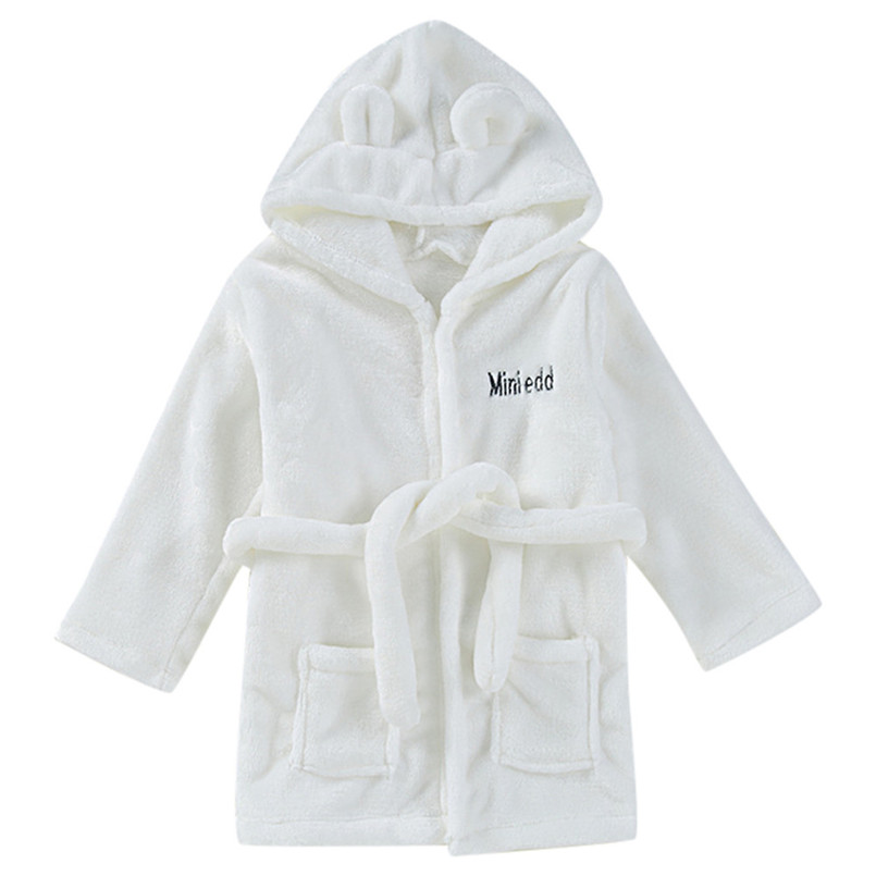 Baby badekåbe toddler børn baby solid badekåbe bomuld plys hætteklædte badekåbe håndklæde pyjamas  #4 m 29: Hvid / 24m