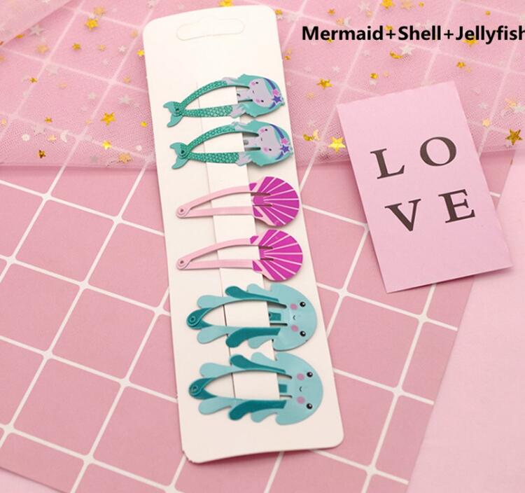 Pinzas para el pelo para niña y bebé, broches para el pelo, horquilla de colores dulces, estilos de dibujos animados, para , accesorios para el pelo, 6 uds.: Mermaid Shell Jellyf