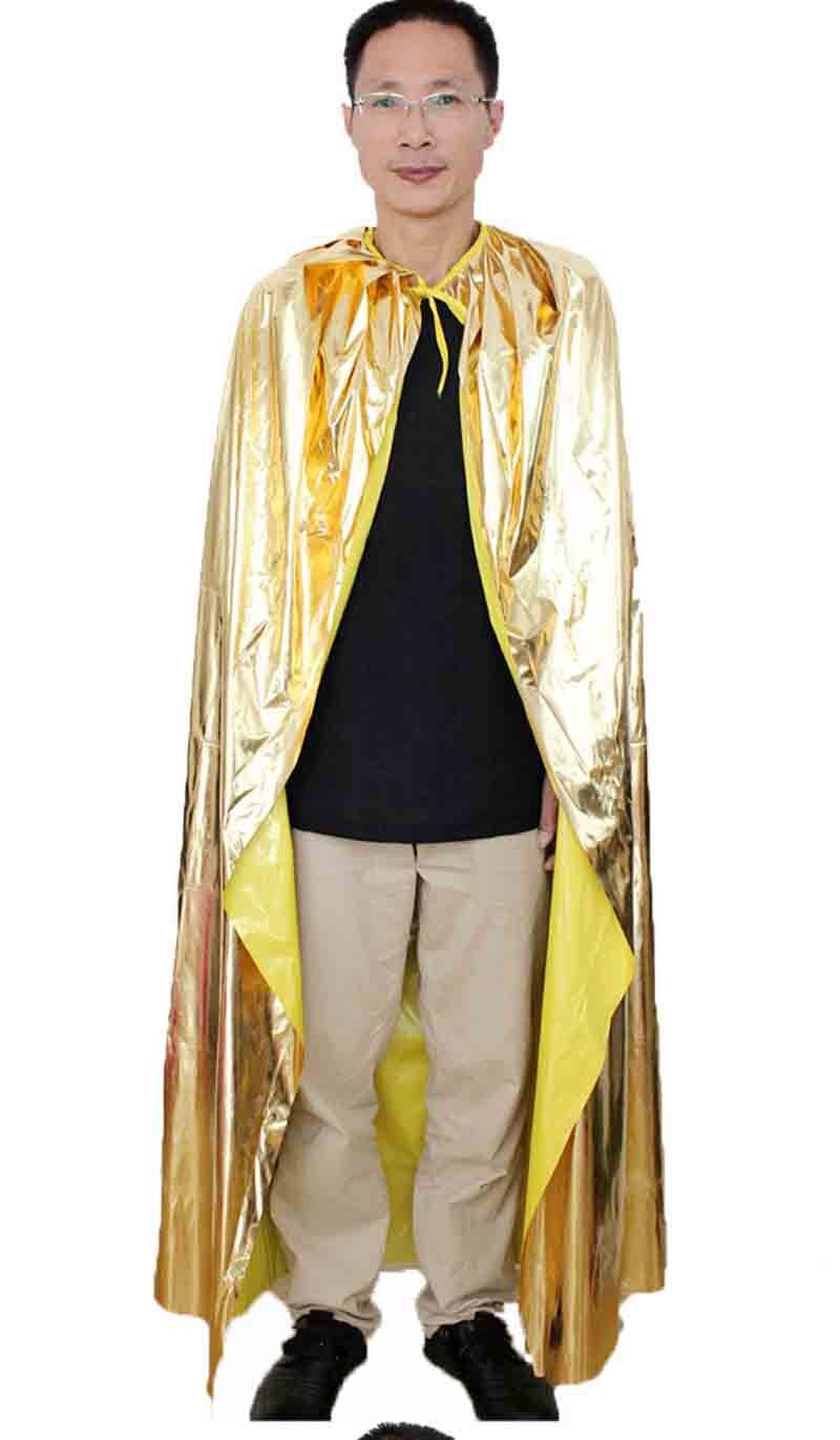 ,140cm röda, silver, svart rosa, guld, jul halloween fest mantel cape, skålla guld kläder: Guldmantel