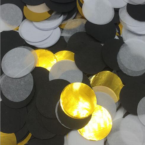 Confettis en papier de soie ronds multicolores, 10x2.5CM, décoration de Table pour fête prénatale anniversaire, ballons: Black White Gold