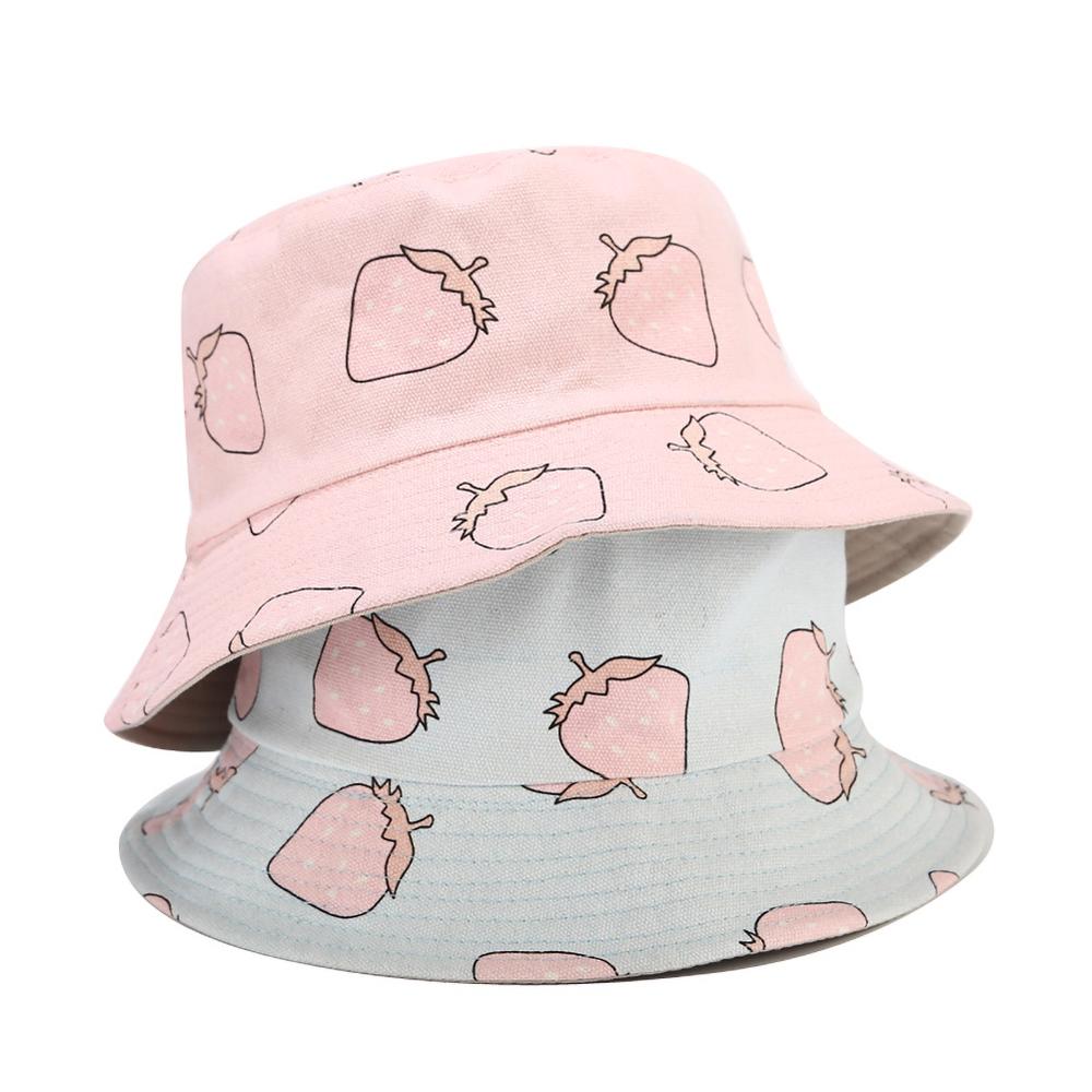 Summer Foldable Bucket Hat Cute Fruit pattern Hip Hop Wide Brim Beach UV Protection Round Top Sunscreen Fisherman Cap