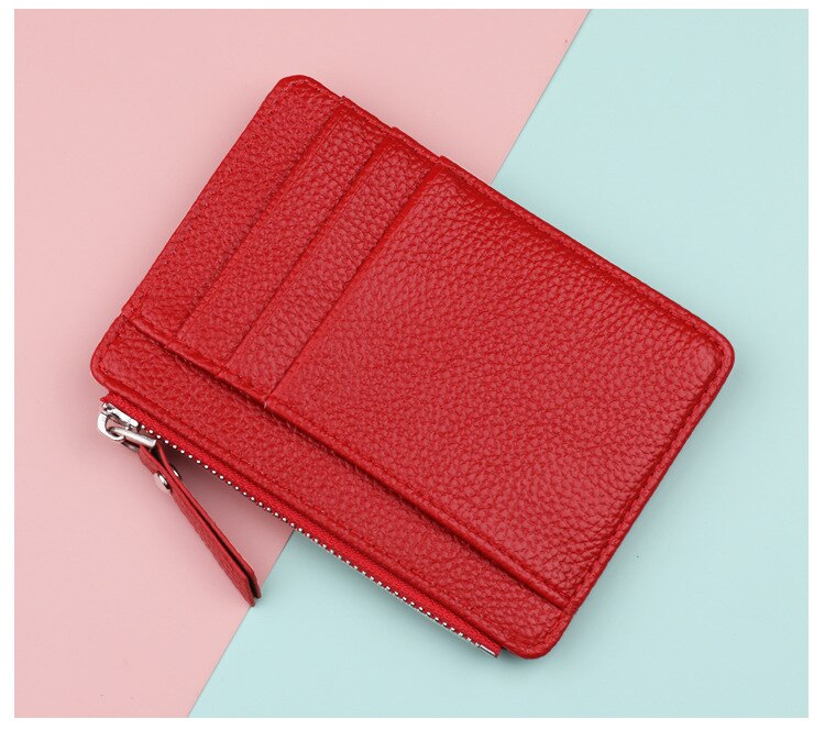 Ultra-Thin Card Holder Coin Purse Zipper Card Holder Candy-Colored Bank Card Holder Multifunctional Portable Card Holder: Red