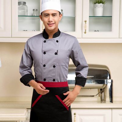 neue stil 3 farben unisex Koch kleidung Kellner mann und frau Uniform Kochjacke Restaurant arbeit kleidung: grau / L
