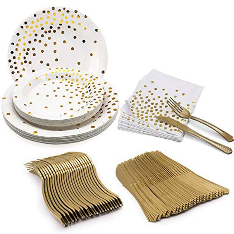 120pcs Disposable Dinnerware Set Tableware Party Supplies 24 Guests Dinner Plates for Wedding Birthday Anniversary Party
