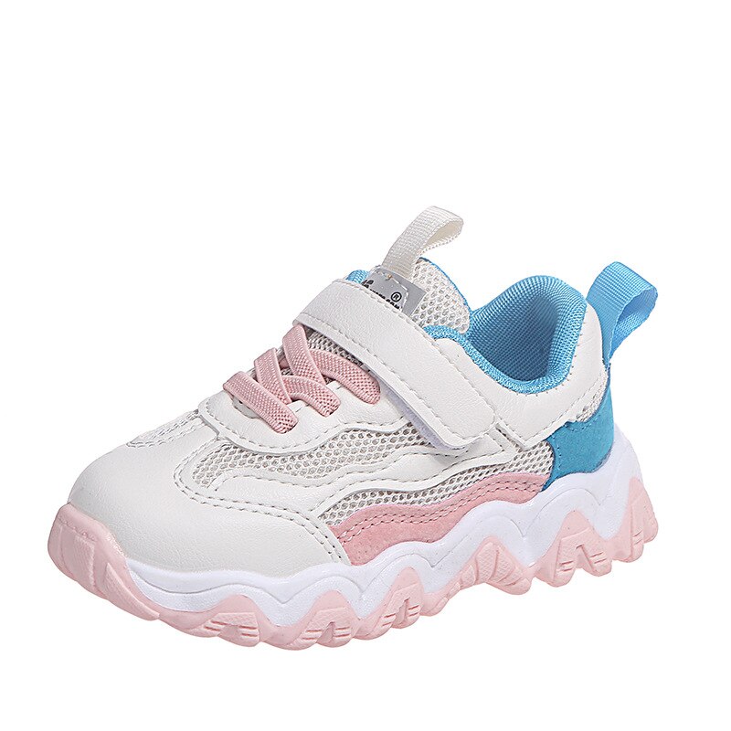 Moda casual tênis crianças sapatos para meninos meninas outono malha de ar respirável macio retalhos borracha calçados esportivos: Pink / 26(insole 16cm)